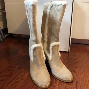 Coach “Jordana” tan wedge boots